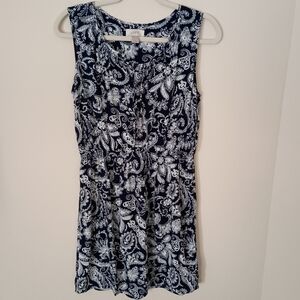 LOFT Navy and White‎ Paisley Dress